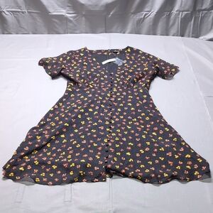 Madewell Womens Silk Button Front Swing Dress  In Feline Floral‎ Black Size 4